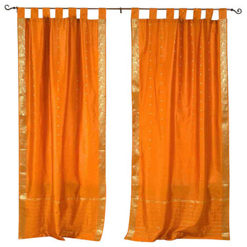Lined-Mustard  Tab Top  Sheer Sari Curtain / Drape / Panel   - 80W x 84L - Pair