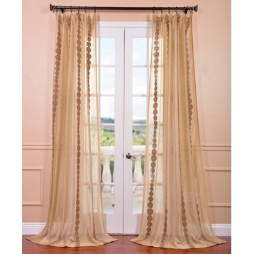 Cleopatra Gold Embroidered Sheer Curtain Single Panel, 50"x84"