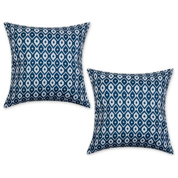 Blue Ikat Outdoor Pillow Cover 18x18 (Set of 2)