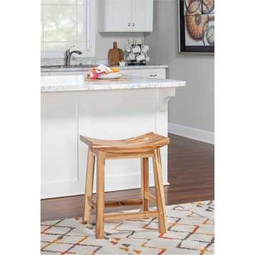 Linon Dale Saddle 24" Wood Counter Stool in Light Natural Brown