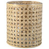 Glass Hurricane Candle Holder Wrapped, Woven Rattan Cane, Large