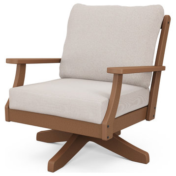 Braxton Deep Seating Swivel Chair, Teak/Dune Burlap