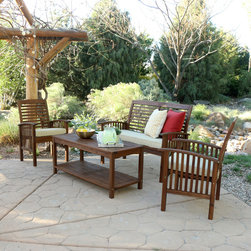 4 piece Acacia Wood Chat Set - Dark Brown - Outdoor Lounge Sets