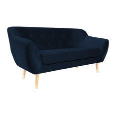 Amelie 2-Seat Sofa With Gold Feet, Dark Blue