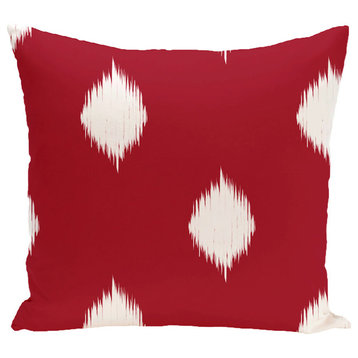 Hol-I-Kat, Decorative Holiday Ikat Print Pillow, Red, 26"x26"