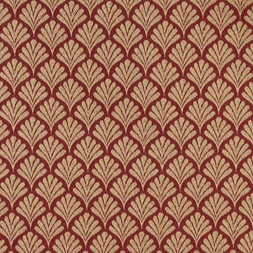 Red, Fan Patterned Woven Upholstery Fabric By The Yard