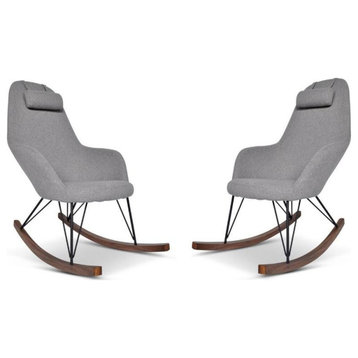 Home Square Contemporary Rocking Chair in Gray Fabric ( Set of 2 )