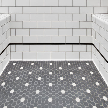 Craftsman Subway Tile Bathroom with Custom Mosaic Floor