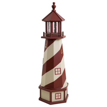 Outdoor Deluxe Wood and Poly Lumber Lighthouse Lawn Ornament, Red and Beige, 47 Inch, Standard Electric Light