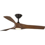 Progress Lighting - Ryne 52" 3-Blade Woodgrain LED DC Motor Transitional Indoor/Outdoor Ceiling Fan - Enjoy a beautiful ceiling fan at a fantastic price with the Ryne Collection 52-Inch 3-Blade Woodgrain LED Transitional Indoor/Outdoor Ceiling Fan.Three slightly curved ABS blades are coated in a handsome woodgrain that will complement a variety of living areas. The blades are resistant to warping from environmental conditions and offer a long product lifespan. The fan's downrod and canopy are coated in an architectural bronze finish to complete the transitional design.A 6-speed full-function remote control with batteries is included so you can adjust full-range dimming and fan speed without breaking a sweat. A downrod and canopy are also included. Longer downrods can be ordered separately.For ideal illumination, an integrated dimmable LED module light source is included (18w, 3000K, 90CRI). The light source is covered by a shatterproof white opal shade. The fan features an energy-efficient DC motor for cost efficiency savings.The ceiling fan's stylish design is ideal for any bedroom, living room, great room, or covered porch in transitional style settings. Lighting experts recommend installing this fan in room sizes ranging from 225 to 400-square feet.It's time to breathe new life into the mundane every day with timeless and truly transformative lighting. Make your purchase today to begin your journey to a whole new lighting experience. Progress Lighting products are designed for exceptional quality, reliability, and functionality.
