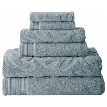 Benzara BM284605 Oya 6 Piece Soft Egyptian Cotton Towel Set, Blue Gray