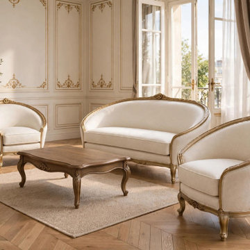 Luxury Solid Teak Wood Sofa & Chair Set | French Country Classic Living Room