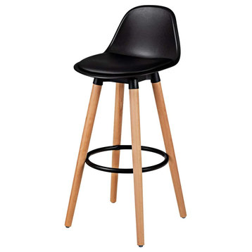 Modern Armless Kitchen Stool with Soft PU Leather Seat, Black