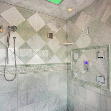 Shower with Surround Sound, Body Jets, Chroma-therapy 54 Nozzel Rain Head, Steam