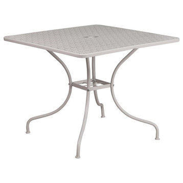 Flash Furniture 35.5" Square Steel Flower Print Patio Dining Table in Silver