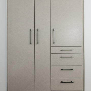Earth Tone Transitional Closet and Bathroom