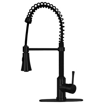 Copper Pre-Rinse Spring Kitchen Faucet with Pull Down Sprayer, Matte Black