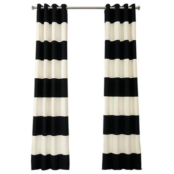 Horizontal Grommet Stripe Curtain Single Panel, Onyx Black/Off-White, 50"x96"