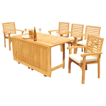6-Piece Outdoor Teak Set: 60" Square Butterfly Table, 5 Hari Stacking Arm Chairs