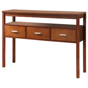 Oliver 3-Drawer Modern Console Entryway Table, Walnut Wood
