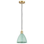 Innovations Lighting - Innovations Lighting 516-1P-SG-MBD-75-SF Plymouth Dome 1 Light 7.5" Mini Pendant - Innovations Lighting 516-1P-SG-MBD-75-SF Plymouth Dome 1 Light inch Mini Pendant. Style: Industrial, Farmhouse, Restoration-Vintage. Collection: Ballston. Material: Steel, Cast Brass. Metal Finish(Body): Satin Gold. Metal Finish(Shade): Matte Seafoam. Metal Finish(Canopy/Backplate): Satin Gold. Dimension(in): 11.25(H) x 7.5(W) x 7.5(Dia). Bulb: (1)60W Medium Base Vintage Bulb recommended(Not Included). Voltage: 120. Dimmable: Yes. Color Temperature: 2200. CRI: 99.9. Lumens: 220. Maximum Wattage Per Socket: 100. Min/Max Height(Fixture Height with Cord or Included Stems and Canopy)(in): 14.25/131.25. Wire/Cord: 10 Feet Of Black Textured Cord. Sloped Ceiling Compatible: Yes. Shade Material: Metal. Glass or Metal Shade Color: Seafoam. Shade Size Dimension(in): 7.5(Dia) x 6.5(H). Shade Fitter Measurement: Neckless with a 2.125 inch Hole. Canopy Dimension(in): 4.5(Dia) x 0.75(H). ADA Compliant: No. UL and ETL Certification: Damp Location.