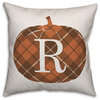 Plaid Pumpkin Monogram R 18x18 Spun Poly Pillow