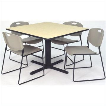 Cain 48" Square Breakroom Table, Maple and 4 Zeng Stack Chairs, Gray