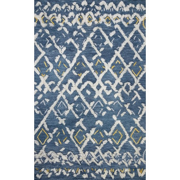 Contrasting Pile Heights and Texture Wool Symbology Ivory/Slate Rug, 5'-0" X 7'-