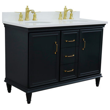 49" Double Vanity, Dark Gray Finish With White Quartz And Oval Sink