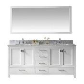 Virtu Caroline Avenue 72" Double Bathroom Vanity, White, Mirror
