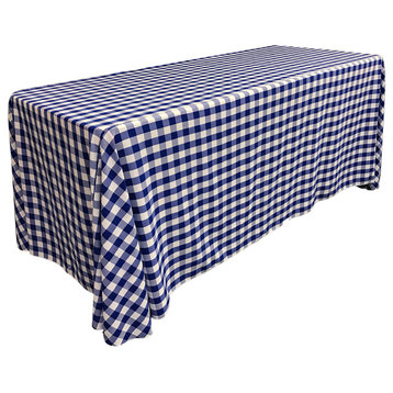 LA Linen Rectangular Gingham Checkered Tablecloth, Royal Blue, 90"x132"