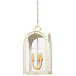 Hudson Valley Lighting - Lincroft 3 Light Lantern - Lincroft takes a traditional lantern design and reimagines it with on-trend arches and curved lines. Globe candlesticks with graceful, sloped arms rest within an elegant, arched framework in an earthy soft sand finish. Vintage Gold Leaf metalwork, accents and chain detailing complete the soothing, luxurious look.