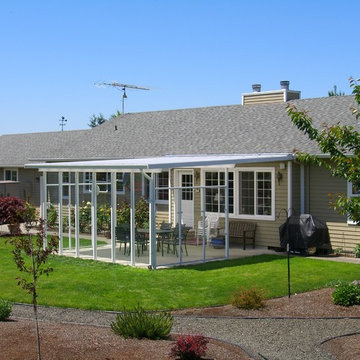 Large Shed Style Patio Cover w/ Glass Wind Walls on the Farm