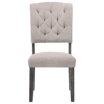 ACME Bernard Upholstered Dining Side Chair in Weathered Gray Oak (Set of 2)