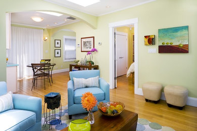 Photo of a contemporary living room in San Francisco with yellow walls.