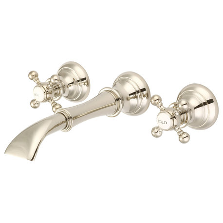 Waterfall Style Wall-Mounted Lavatory Faucet, Polished Nickel, Cross