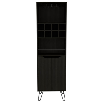 Sheffield H Bar Cabinet with Glass Rack, Open Shelf, and 8 Wine Cubbies, Black