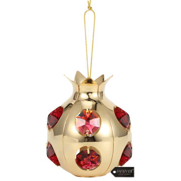Matashi 24K Gold Plated Pomegranate Fruit Ornament w Crystals Christmas Ornament