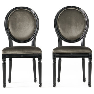 GDF Studio Phinnaeus Contemporary Velvet Dining Chairs (Set of 2), Gray/Gloss Bl