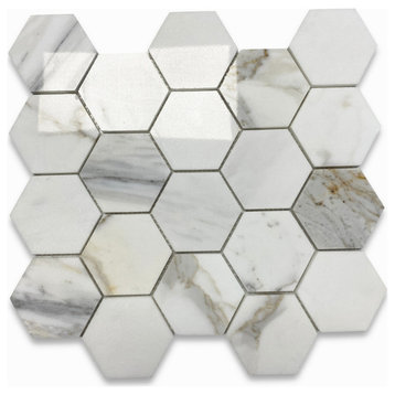 Calacatta Gold Calcutta Marble 3 inch Hexagon Mosaic Tile Polished, 1 sheet