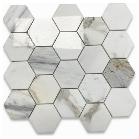 Calacatta Gold Calcutta Marble 3 inch Hexagon Mosaic Tile Polished, 1 sheet