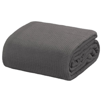 Crover Collection All Season Thermal Waffle Cotton Blanket, Dark Gray, Queen