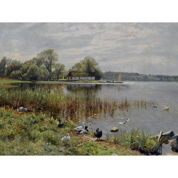 Tile Mural, Ducks By A Pond By Peder Monsted Trees Birds Water Lake Glossy