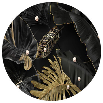 Designart Black and Gold Tropical Leaves III Modern Metal Circle Wall Art, 36"