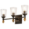 Vetiver 3 Light Bath Vanity Light, Dark Bronze With Gold Accents Finial 2 Gold