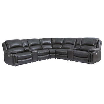Denver 7 Piece Charcoal Leather Power Reclining Sectional