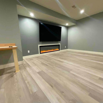 Finished basement recessed electric fireplace