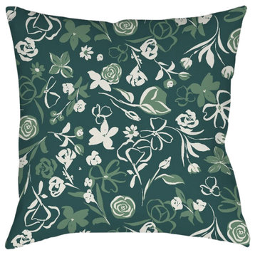 Laural Home Kathy Ireland Delicate Floral Green Garden Indoor Pillow, 18"x18"