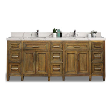 Willow Collections Santa Monica Vanity, Teak Grey, White Quartz, 84"