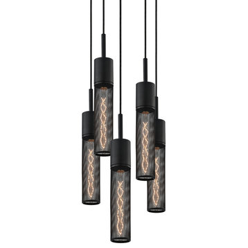 Urban Edge 5-Light Cluster Pendant With Textured Black Finish and Black Shade